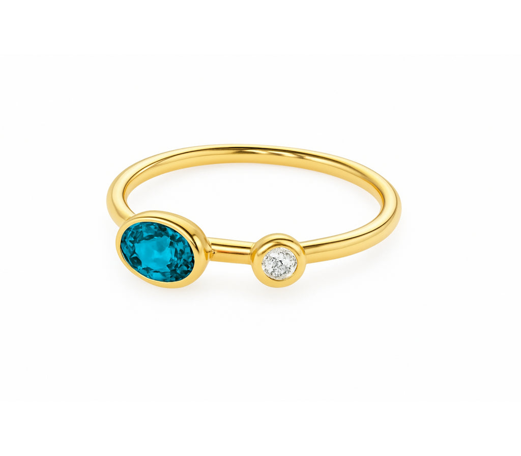 Lunelume Topas-Diamantring aus Gold mit elegantem Design
