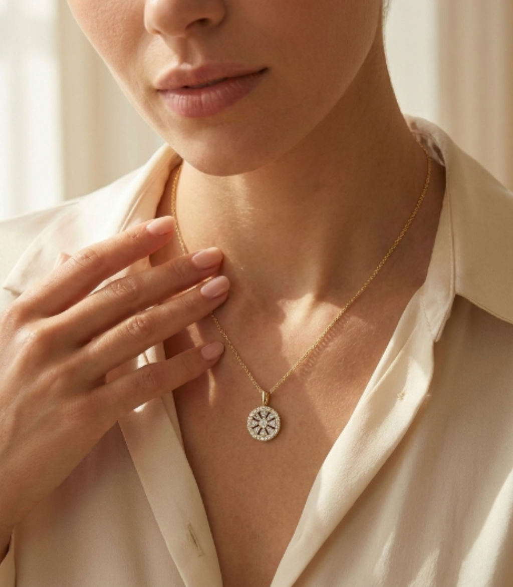 Bellefleur Diamant-Halskette aus Gold mit floralem Anhänger