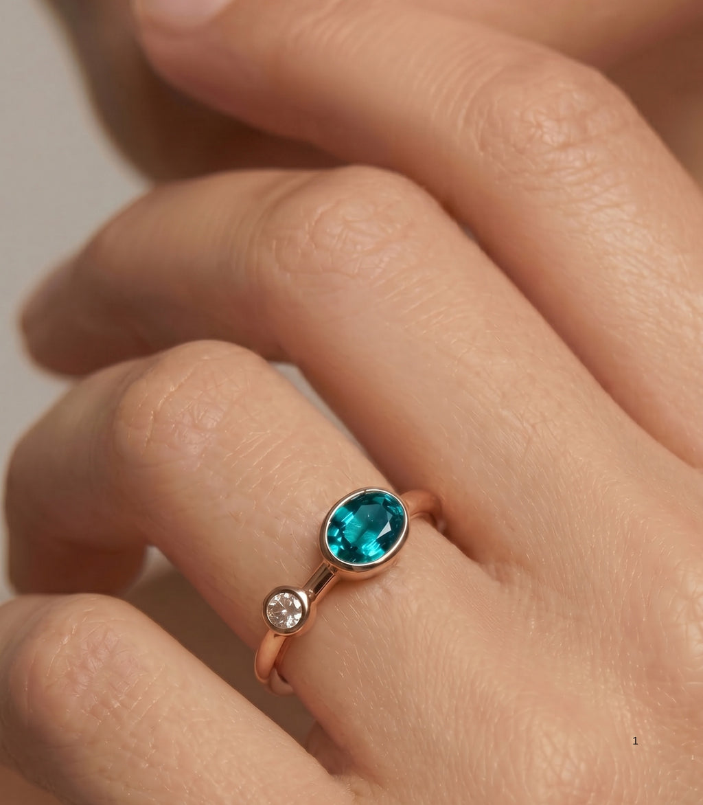 Lunelume Topas-Diamantring aus Roségold mit elegantem Design