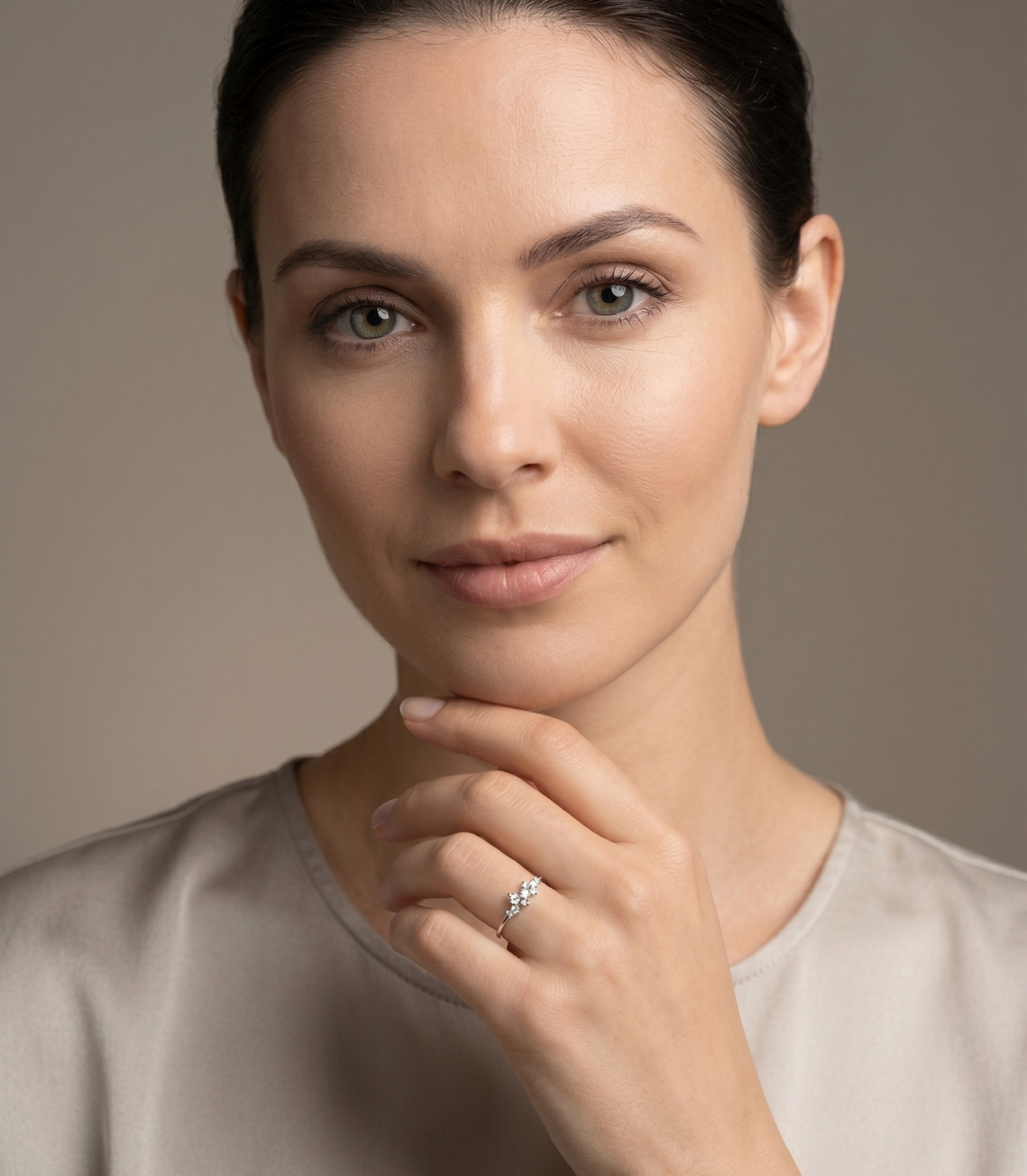 Liora Diamant-Versprechensring aus Weißgold getragen elegant