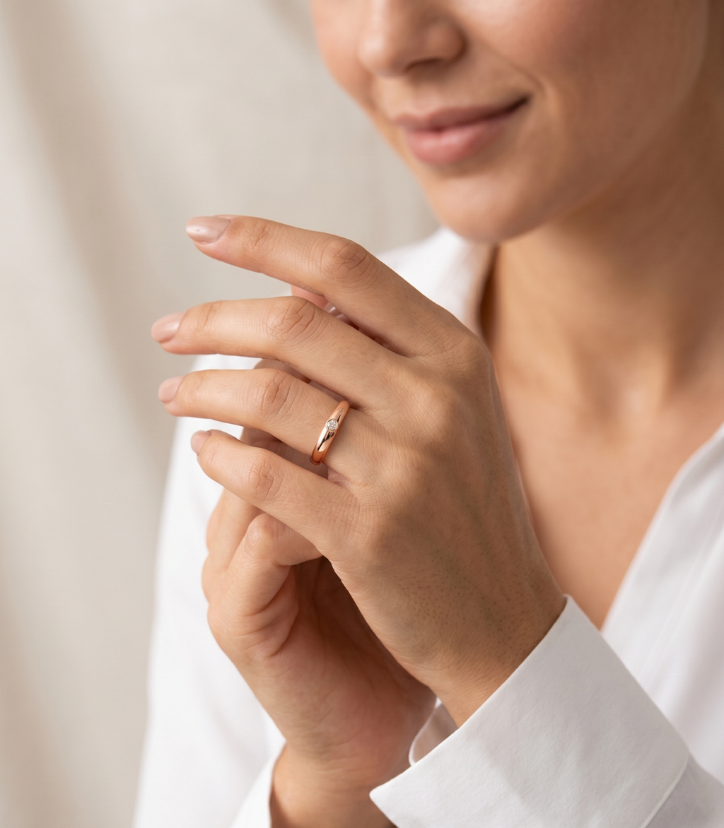 Vega Diamantring aus Roségold getragen elegant